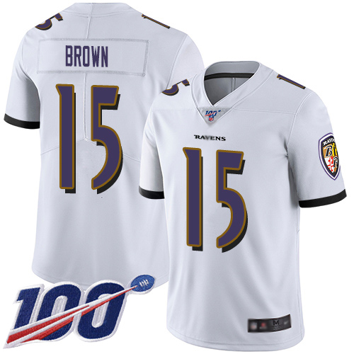Baltimore Ravens Limited White Men Marquise Brown Road Jersey NFL Football #15 100th Season Vapor Untouchable